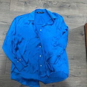 Zara Blue Button Down Shirt Classic Collar